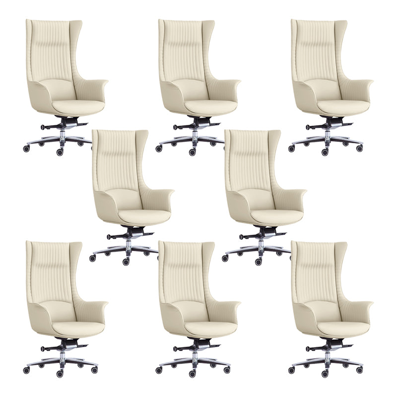 Fixed Arms Desk Chair No Distressing Leather Ergonomic Office Chair with Wheels