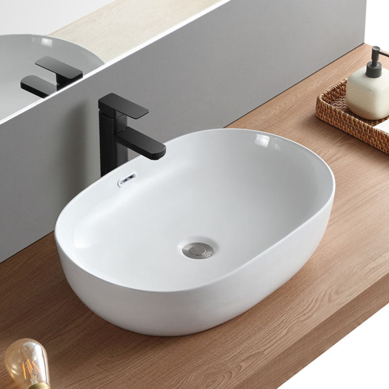 Contemporary Bathroom Sink Solid Color Vessel Bathroom Sink with Overflow