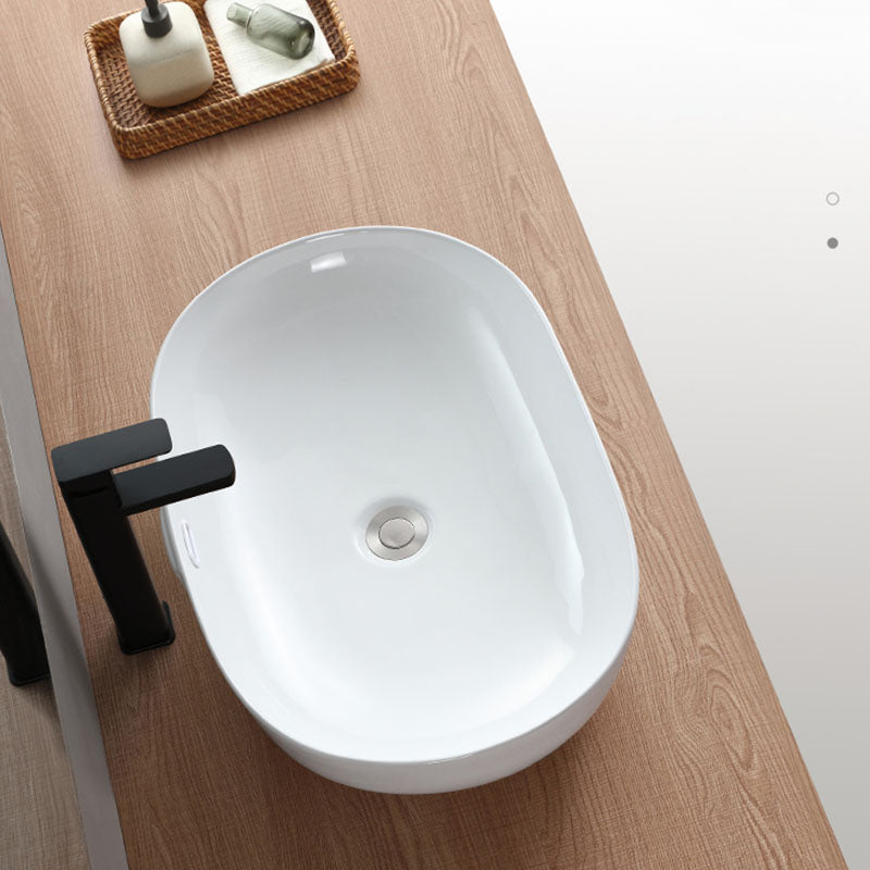 Contemporary Bathroom Sink Solid Color Vessel Bathroom Sink with Overflow