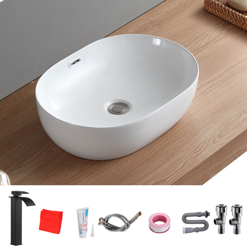 Contemporary Bathroom Sink Solid Color Vessel Bathroom Sink with Overflow