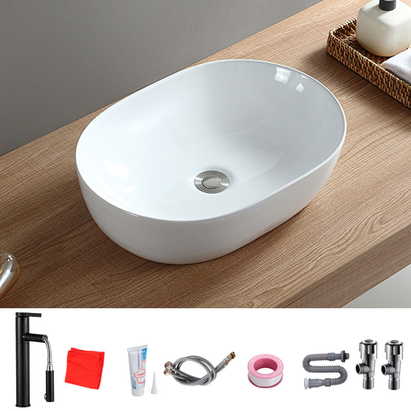 Contemporary Bathroom Sink Solid Color Vessel Bathroom Sink with Overflow