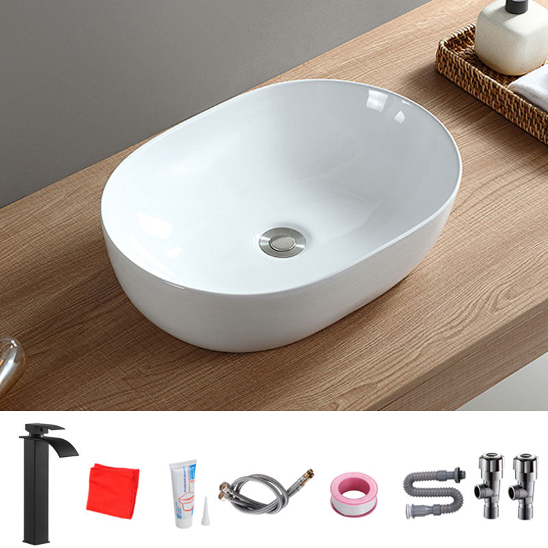 Contemporary Bathroom Sink Solid Color Vessel Bathroom Sink with Overflow