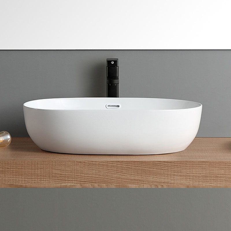 Contemporary Bathroom Sink Solid Color Vessel Bathroom Sink with Overflow