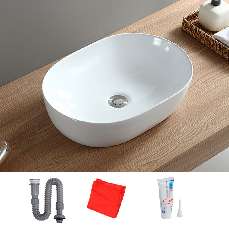 Contemporary Bathroom Sink Solid Color Vessel Bathroom Sink with Overflow