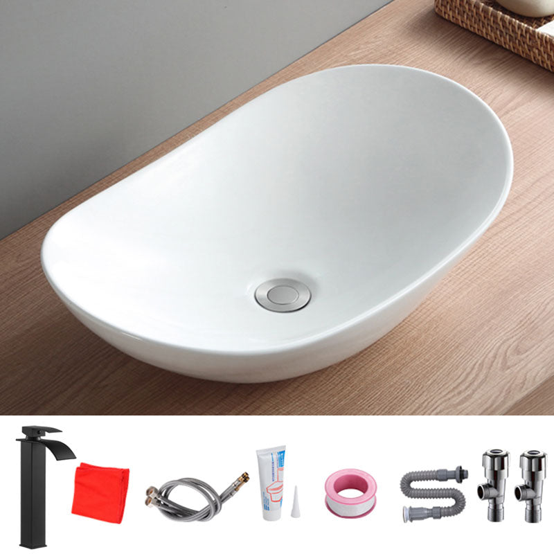 Modern White Vessel Sink Porcelain Vessel Bathroom Sink with Faucet