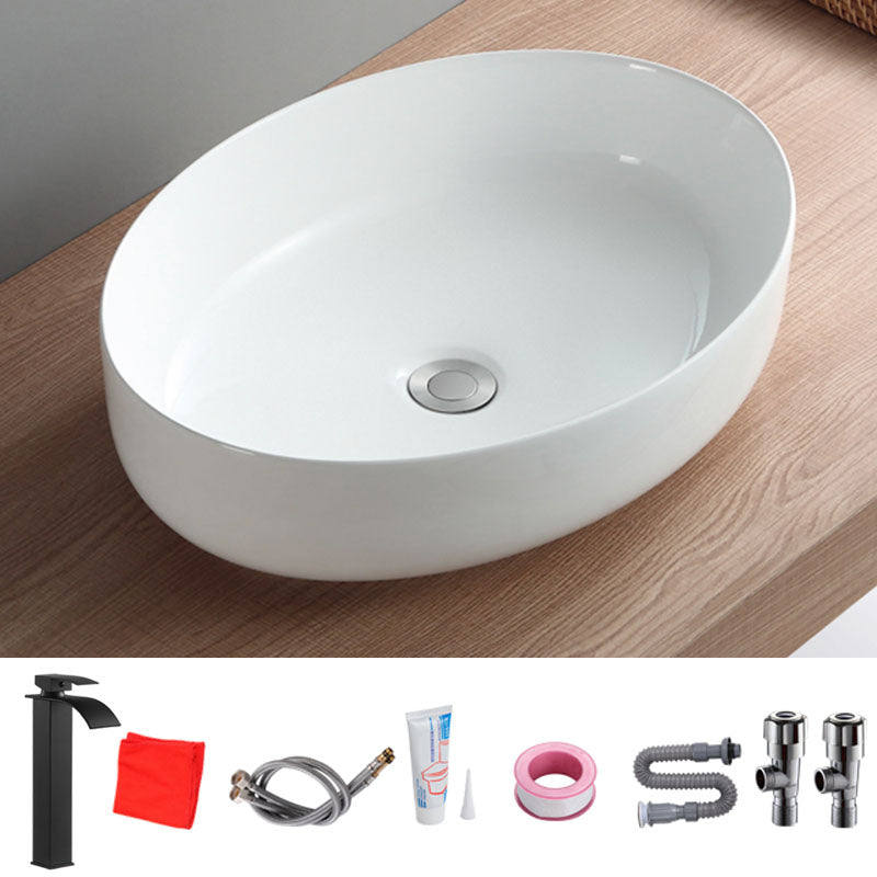 Modern White Vessel Sink Porcelain Vessel Bathroom Sink with Faucet