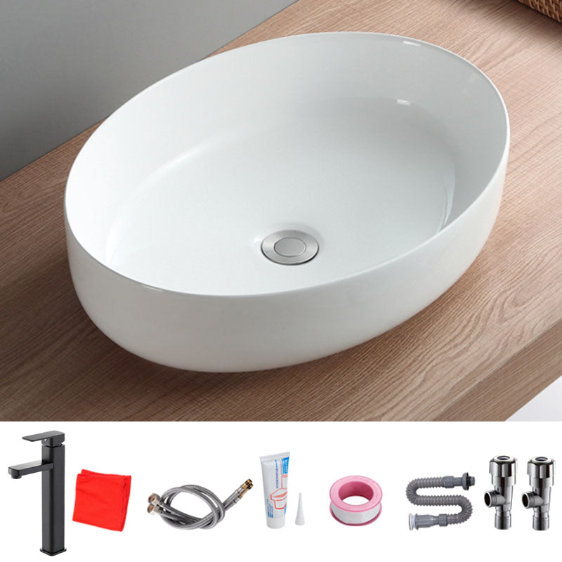 Modern White Vessel Sink Porcelain Vessel Bathroom Sink with Faucet