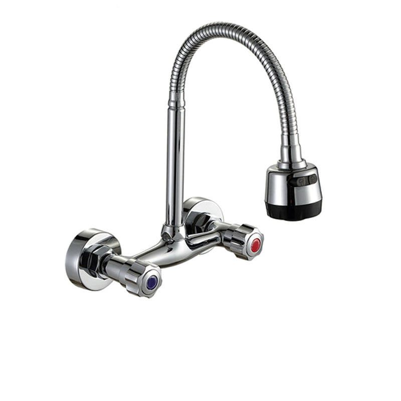 Contemporary Two Handles Kitchen Faucet Pull-down Metal Wall-mounted Faucet