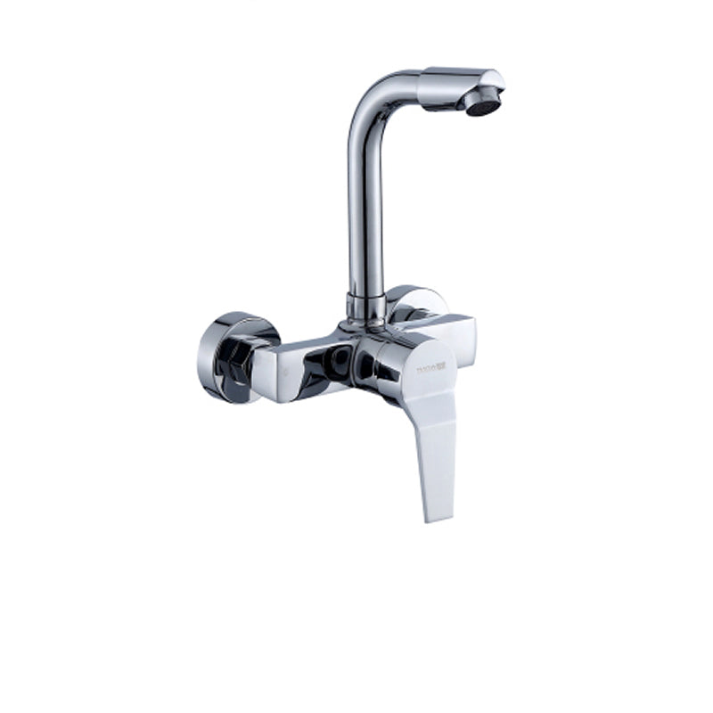 Contemporary Two Handles Kitchen Faucet Pull-down Metal Wall-mounted Faucet