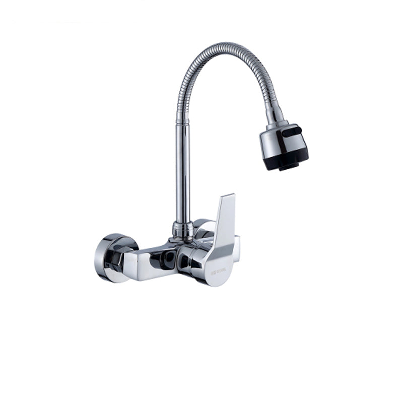 Contemporary Two Handles Kitchen Faucet Pull-down Metal Wall-mounted Faucet