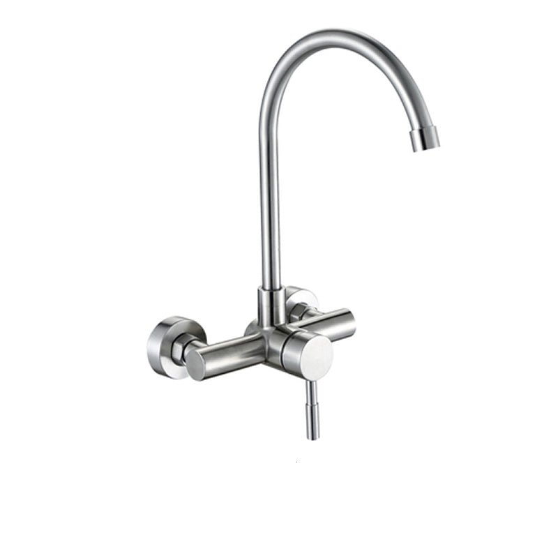 Contemporary Two Handles Kitchen Faucet Pull-down Metal Wall-mounted Faucet