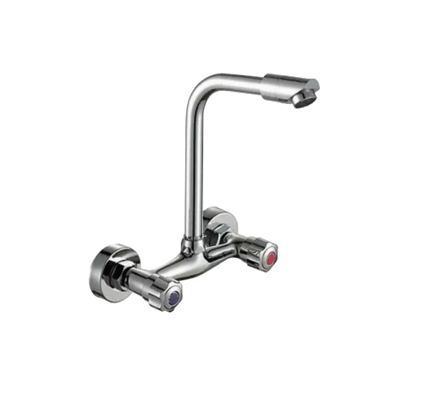 Contemporary Two Handles Kitchen Faucet Pull-down Metal Wall-mounted Faucet