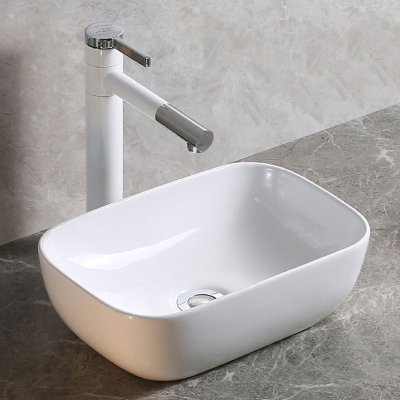 Modern Bathroom Sink Porcelain Rectangle Bathroom Sink in White(Not Including Faucet)