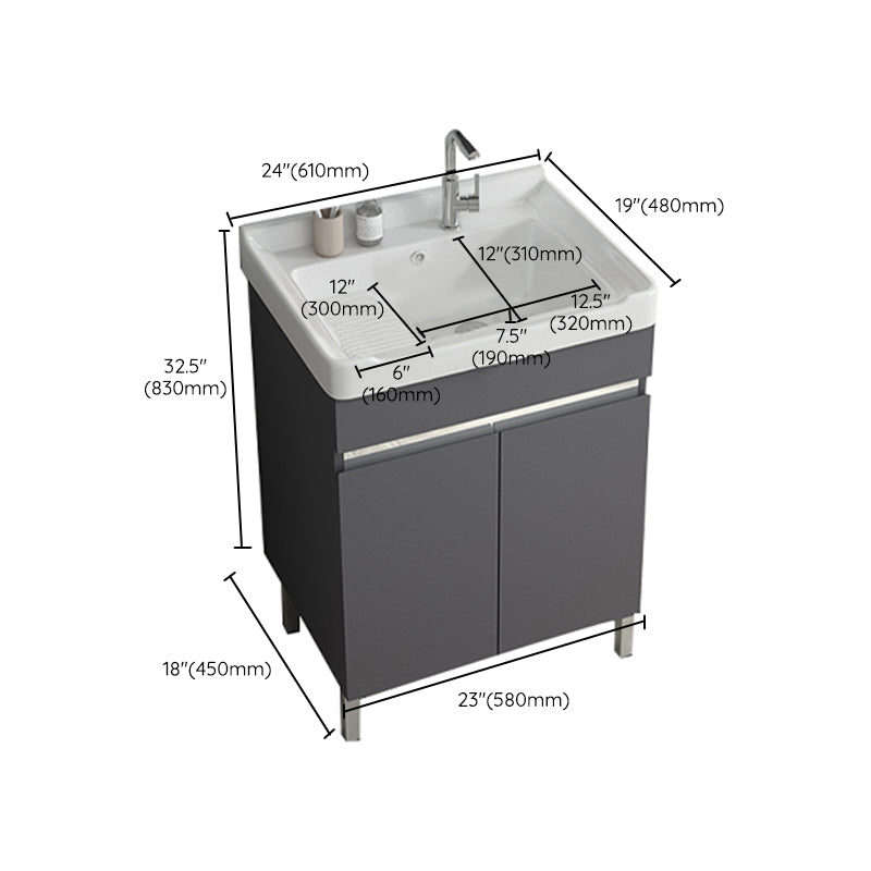 Gray Metal Vanity Sink Modern Free-standing Standard Space Saver Vanity