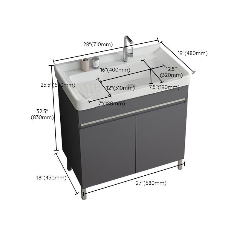 Gray Metal Vanity Sink Modern Free-standing Standard Space Saver Vanity