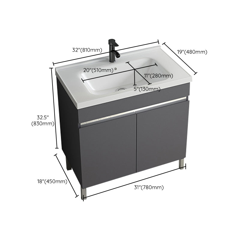 Gray Metal Vanity Sink Modern Free-standing Standard Space Saver Vanity