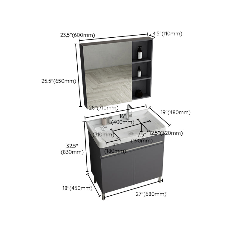 Gray Metal Vanity Sink Modern Free-standing Standard Space Saver Vanity