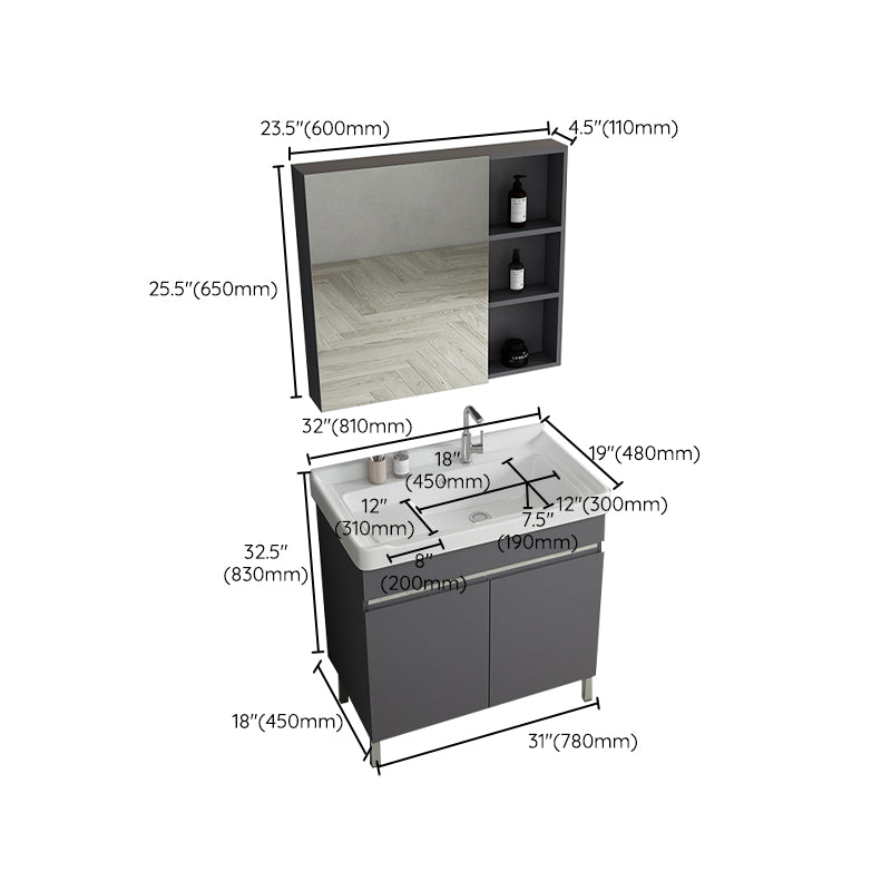 Gray Metal Vanity Sink Modern Free-standing Standard Space Saver Vanity