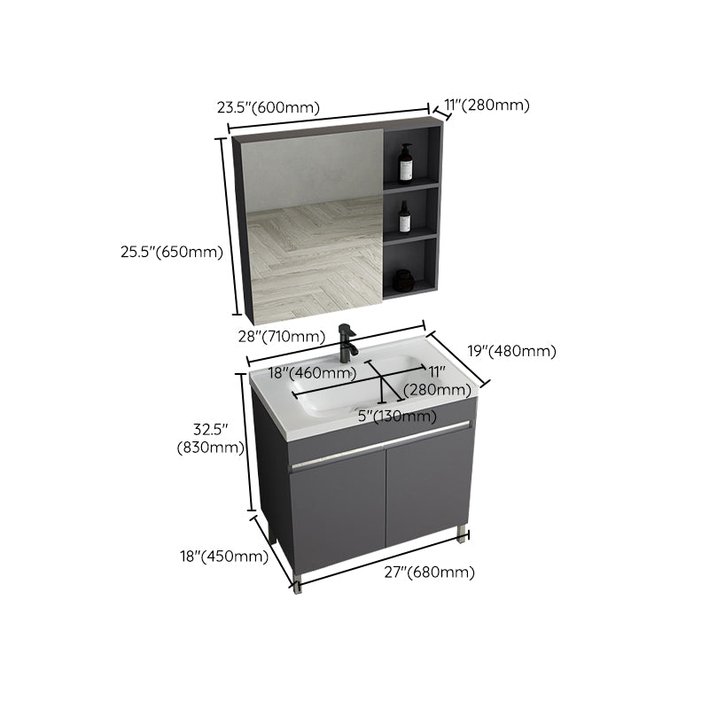 Gray Metal Vanity Sink Modern Free-standing Standard Space Saver Vanity
