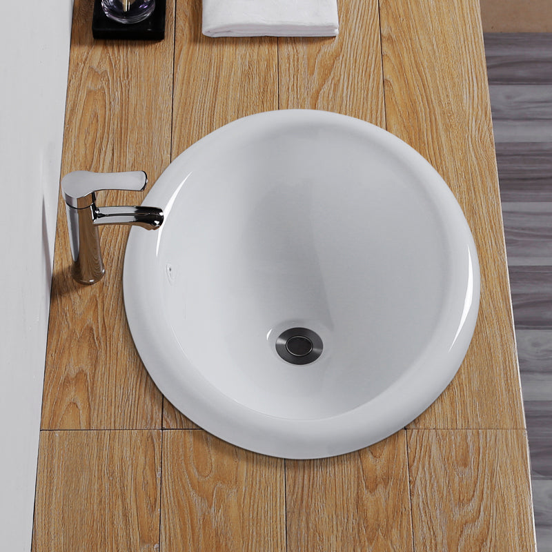 White Drop-in Bathroom Sink Porcelain Wash Stand with Shut-Off Valve