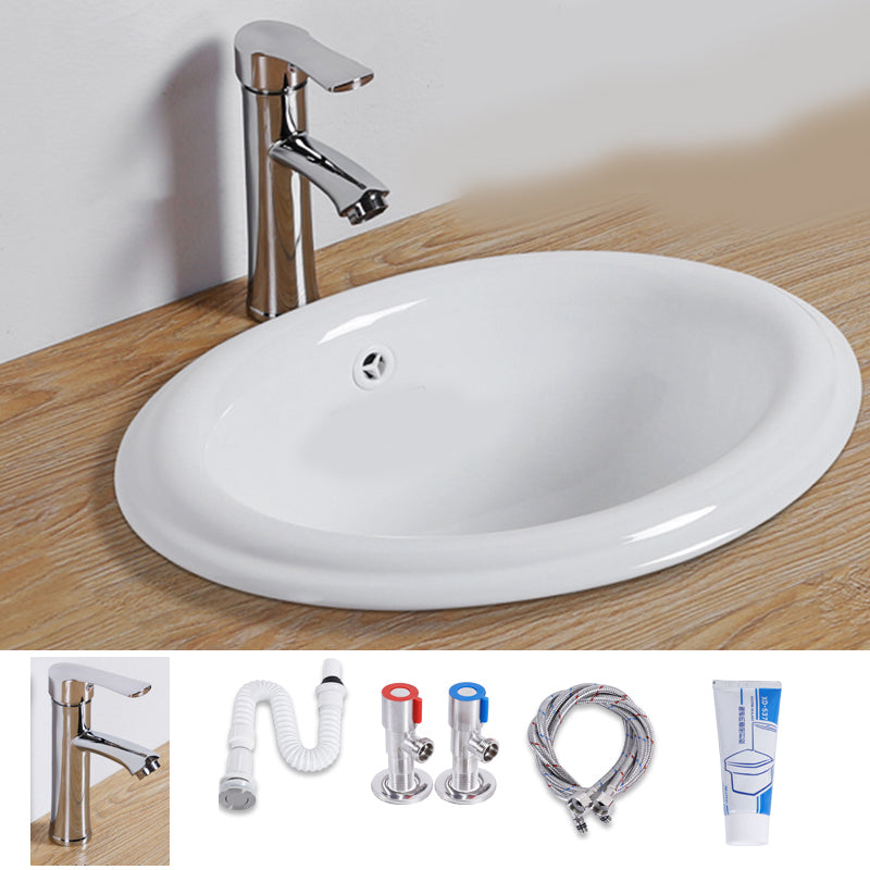 White Drop-in Bathroom Sink Porcelain Wash Stand with Shut-Off Valve