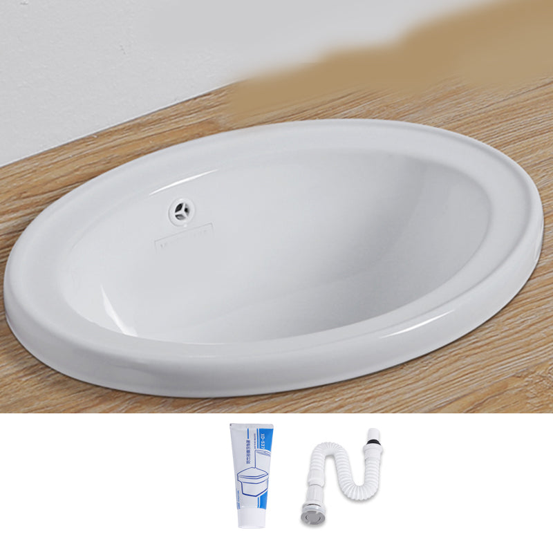 White Drop-in Bathroom Sink Porcelain Wash Stand with Shut-Off Valve