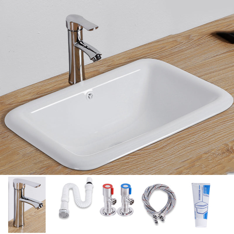White Drop-in Bathroom Sink Porcelain Wash Stand with Shut-Off Valve