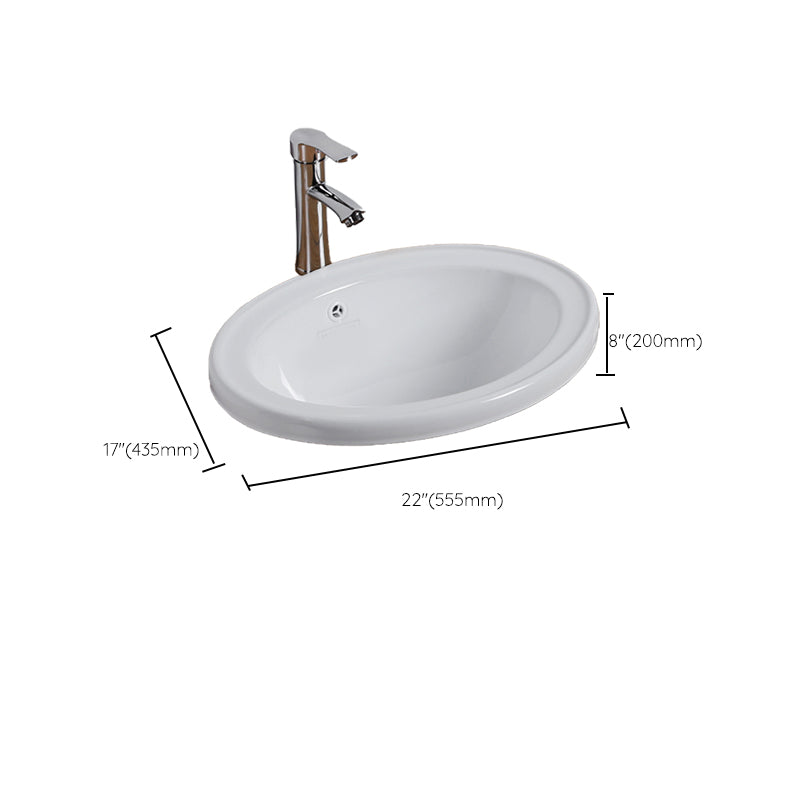 White Drop-in Bathroom Sink Porcelain Wash Stand with Shut-Off Valve