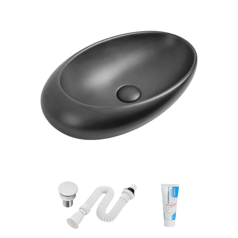 Modern Vessel Bathroom Sink Oval Porcelain with Faucet Vessel Sink
