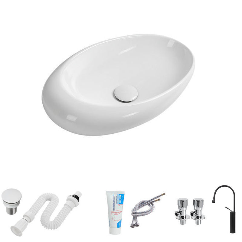 Modern Vessel Bathroom Sink Oval Porcelain with Faucet Vessel Sink
