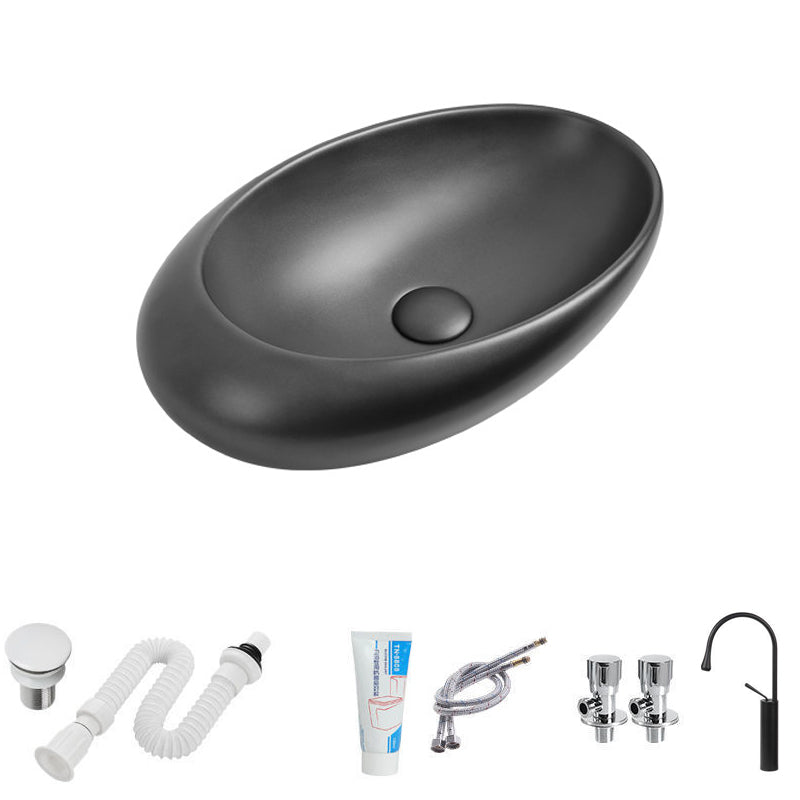 Modern Vessel Bathroom Sink Oval Porcelain with Faucet Vessel Sink