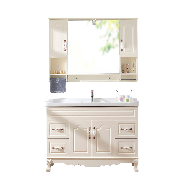 Freestanding Bathroom Vanity Single Sink White Mirror 2 Doors Vanity with Drawers