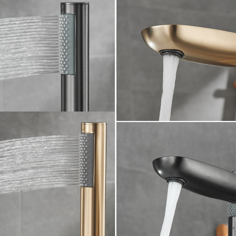 Floor Mounted Metal Freestanding Tub Filler Hand Shower Freestanding Faucet
