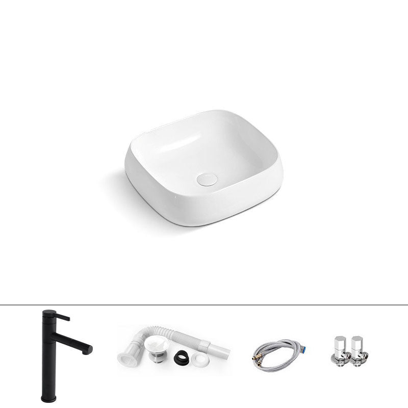 Porcelain Vessel Lavatory Sink Rectangular Shape Bathroom Sink