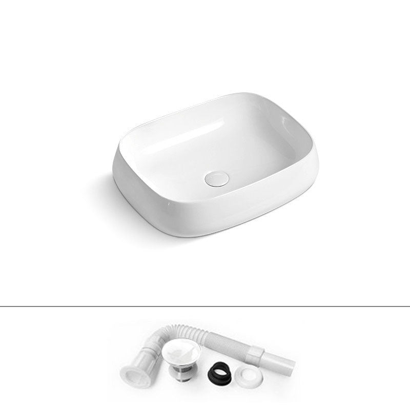 Porcelain Vessel Lavatory Sink Rectangular Shape Bathroom Sink