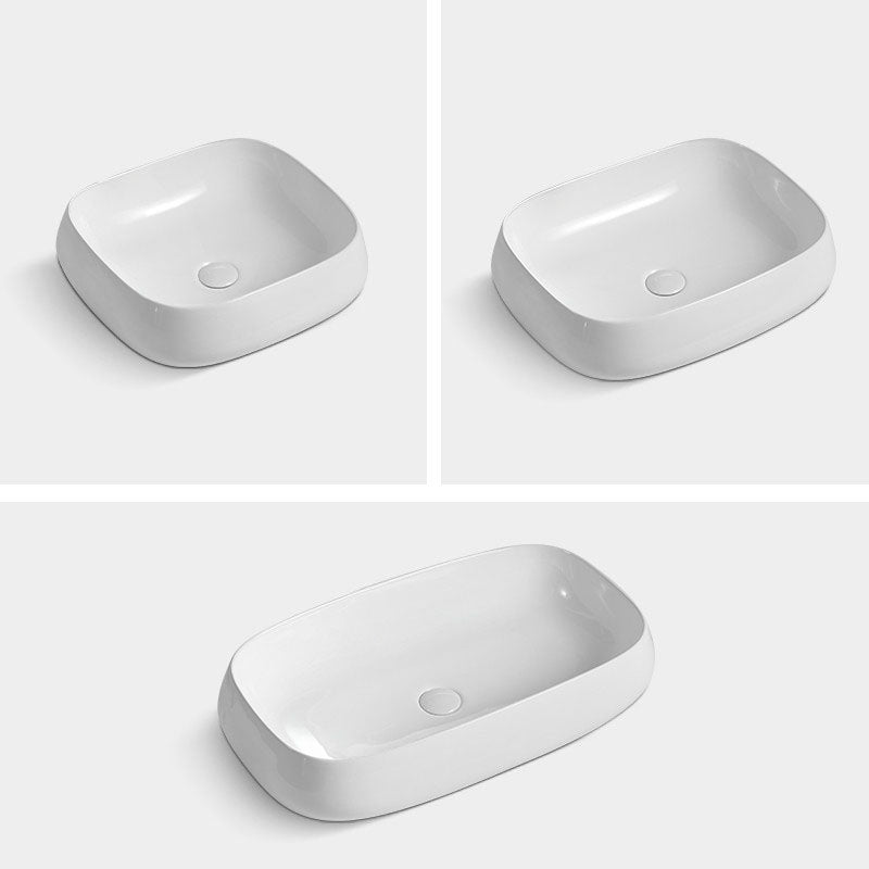 Porcelain Vessel Lavatory Sink Rectangular Shape Bathroom Sink