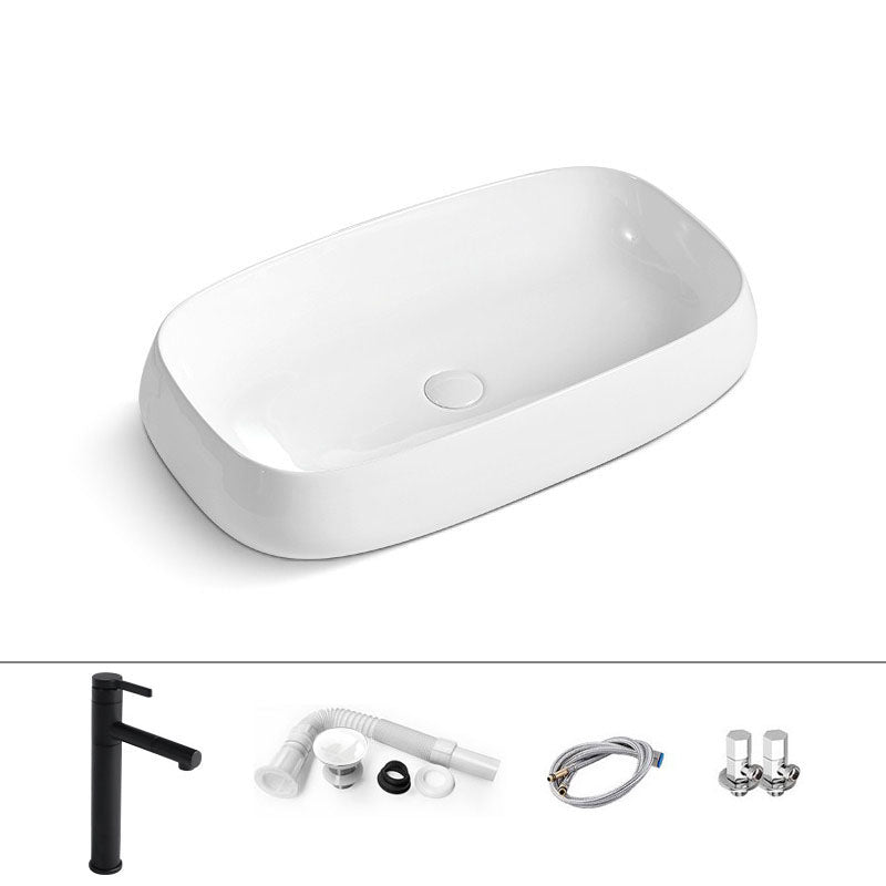 Porcelain Vessel Lavatory Sink Rectangular Shape Bathroom Sink