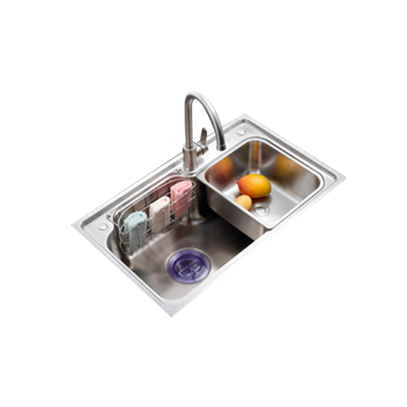 Stainless Steel Kitchen Sink 2 Holes Overflow Hole Design Drop-In Kitchen Sink
