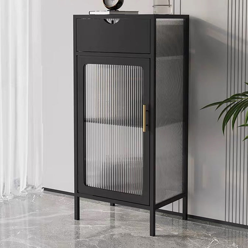 Contemporary Curio Cabinet Metal Glass Doors Display Stand with Drawers