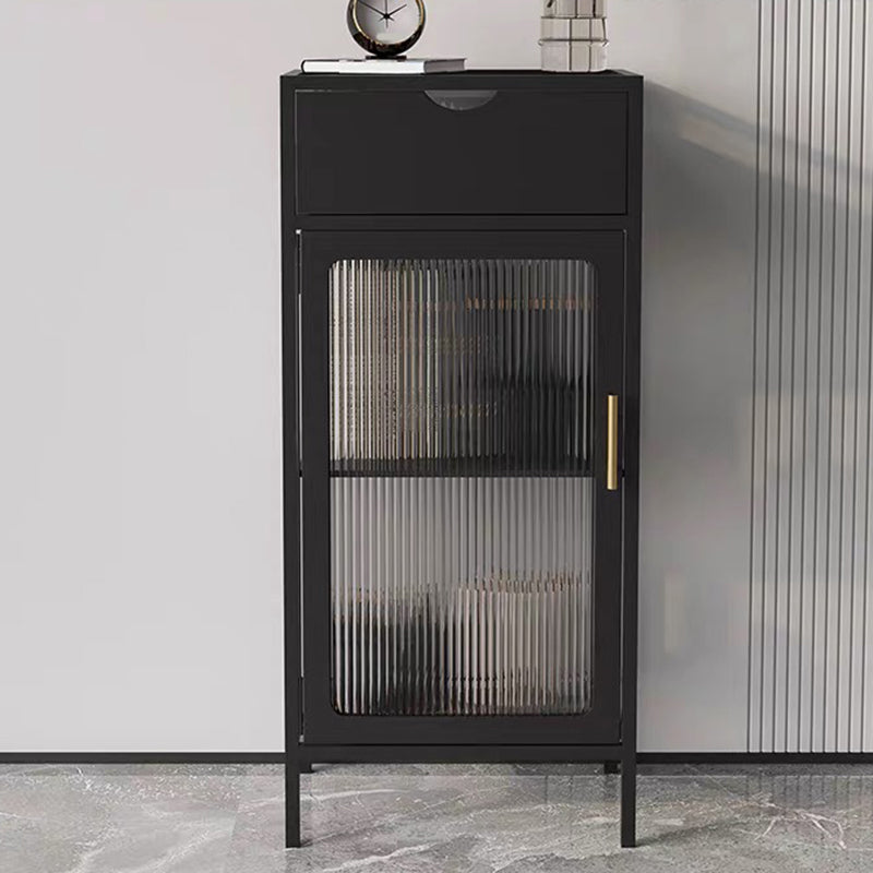 Contemporary Curio Cabinet Metal Glass Doors Display Stand with Drawers