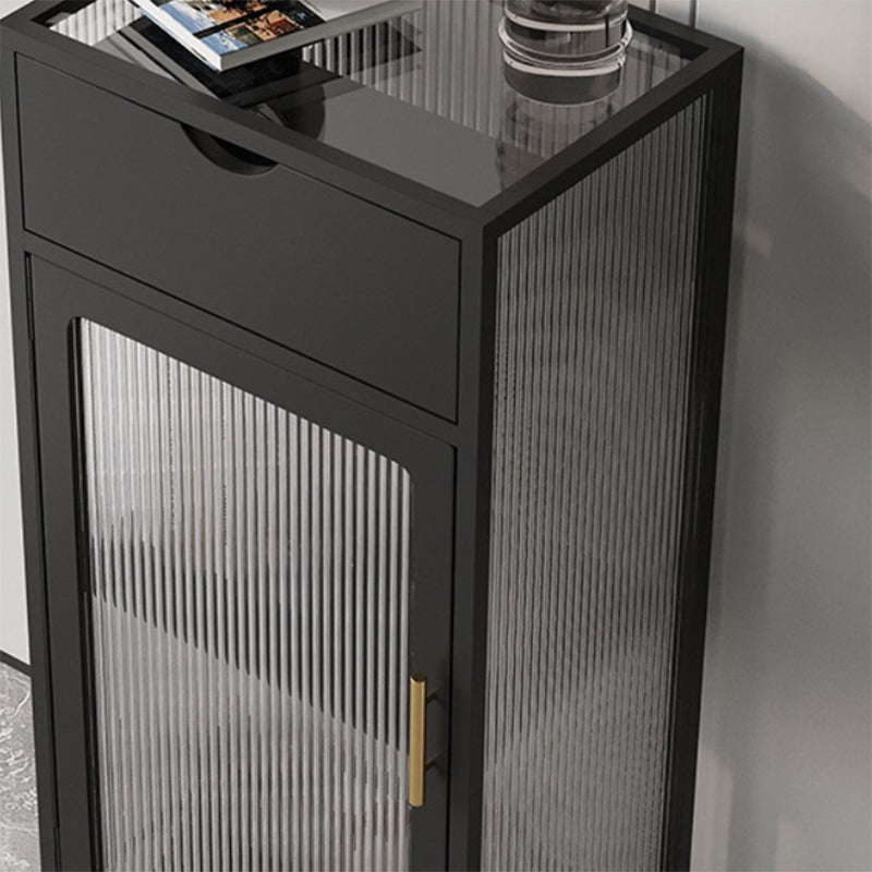 Contemporary Curio Cabinet Metal Glass Doors Display Stand with Drawers