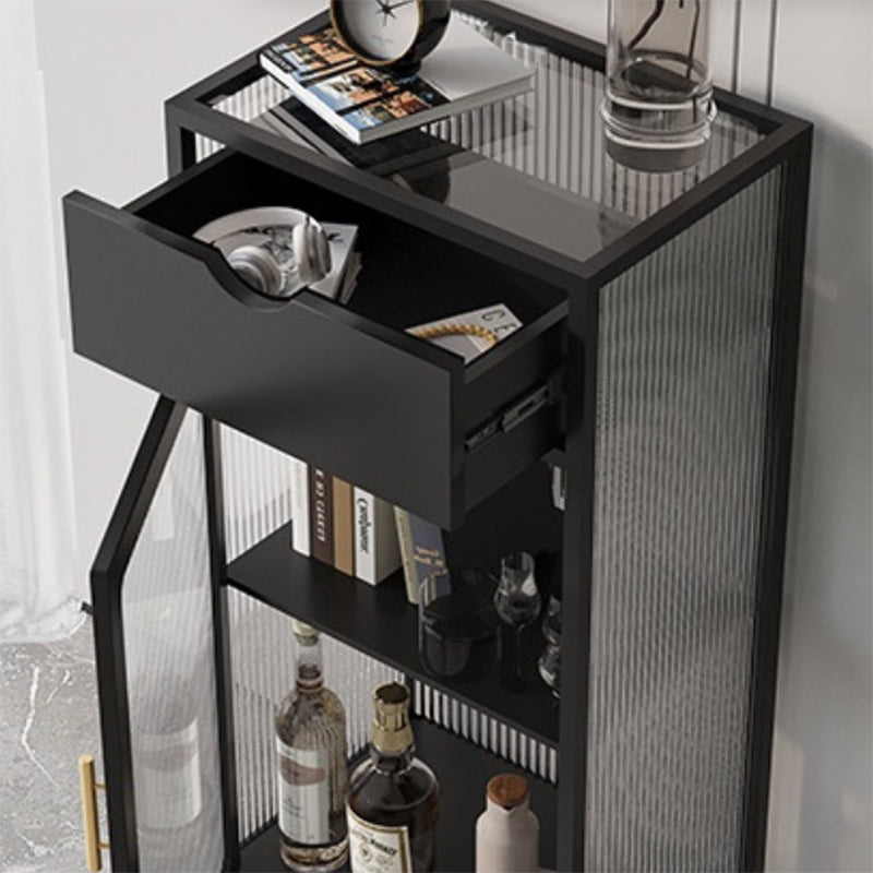 Contemporary Curio Cabinet Metal Glass Doors Display Stand with Drawers