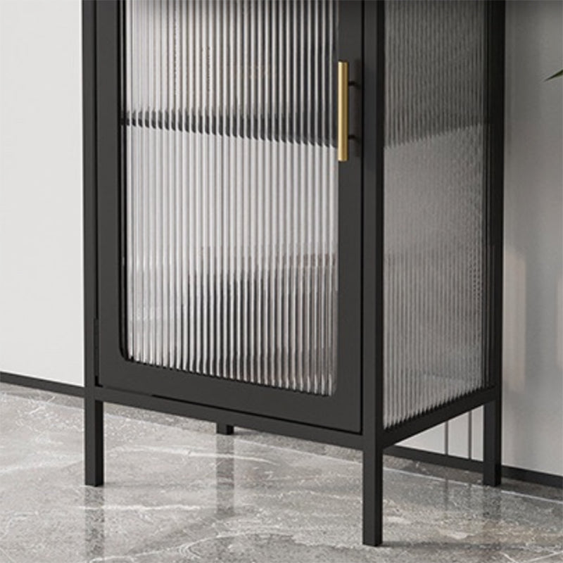 Contemporary Curio Cabinet Metal Glass Doors Display Stand with Drawers