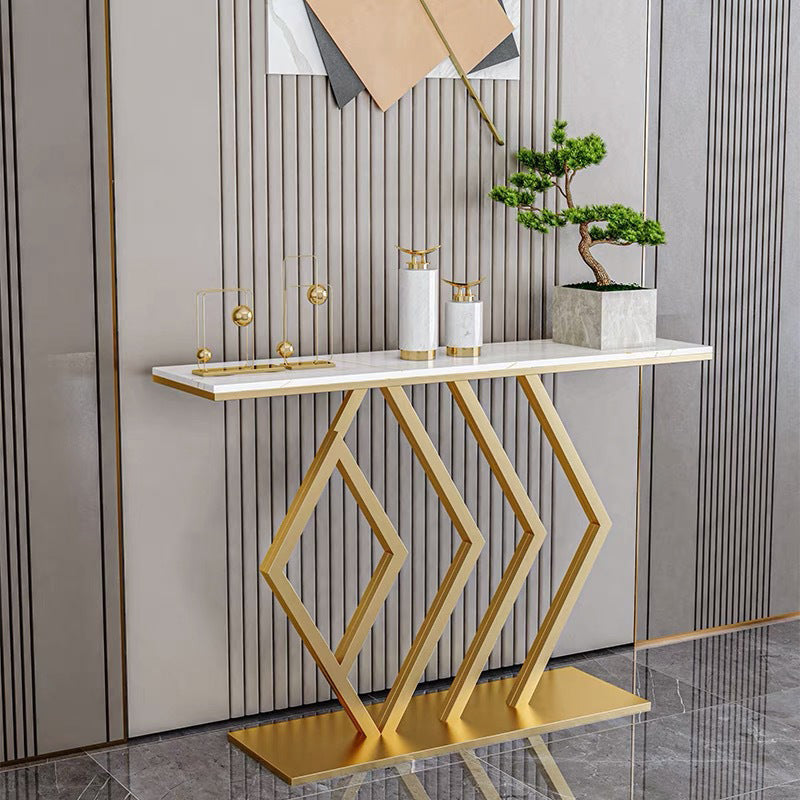 Glam Accent Table Antique Finish Console Sofa Table in Marble