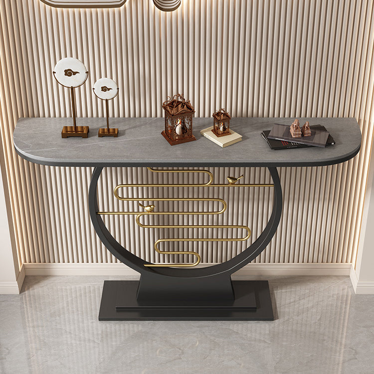 Glam Console Accent Table Antique Finish Sofa Console Table in Stone