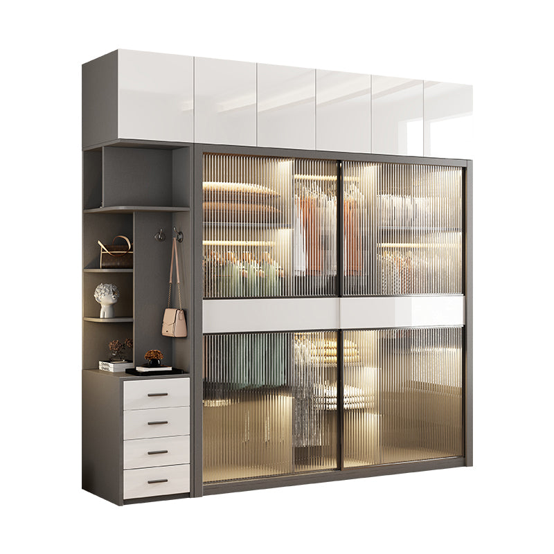 White Storage Cabinet with Glass Doors Contemporary Sliding Door Cabinet with Drawer