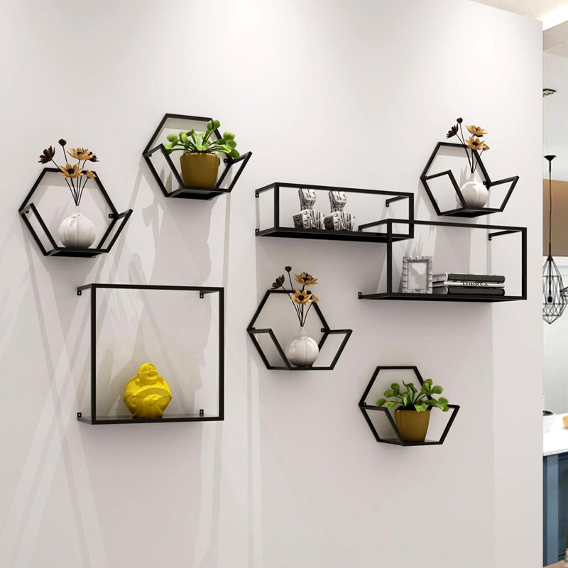 Closed Back Wall Mounted Book Shelf Metal Shelves Included Bookcase in Black