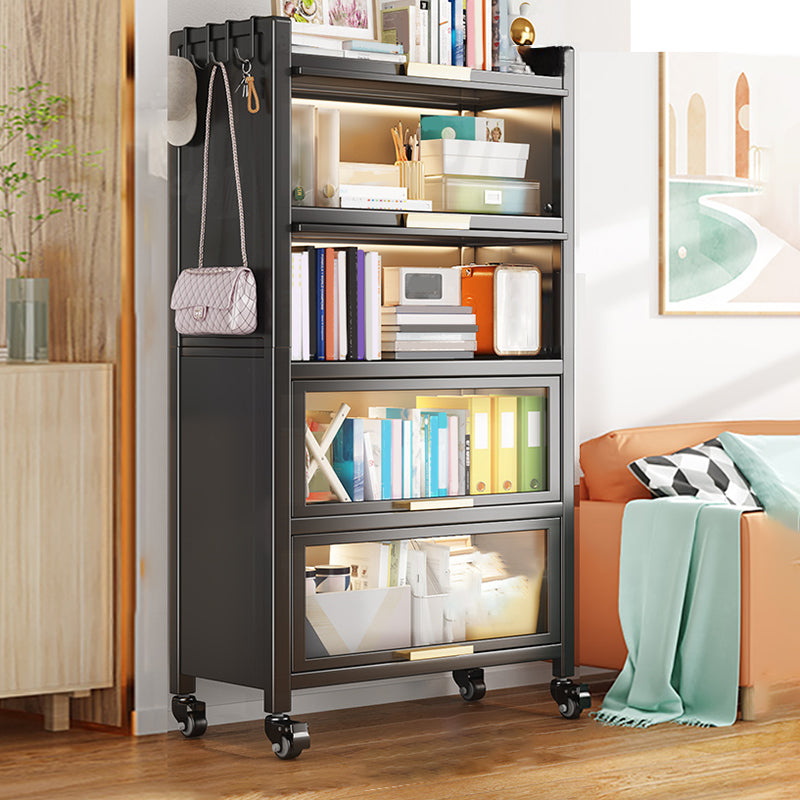 Standard Metal Bookshelf Glam Closed Back Bookcase with Cabinets