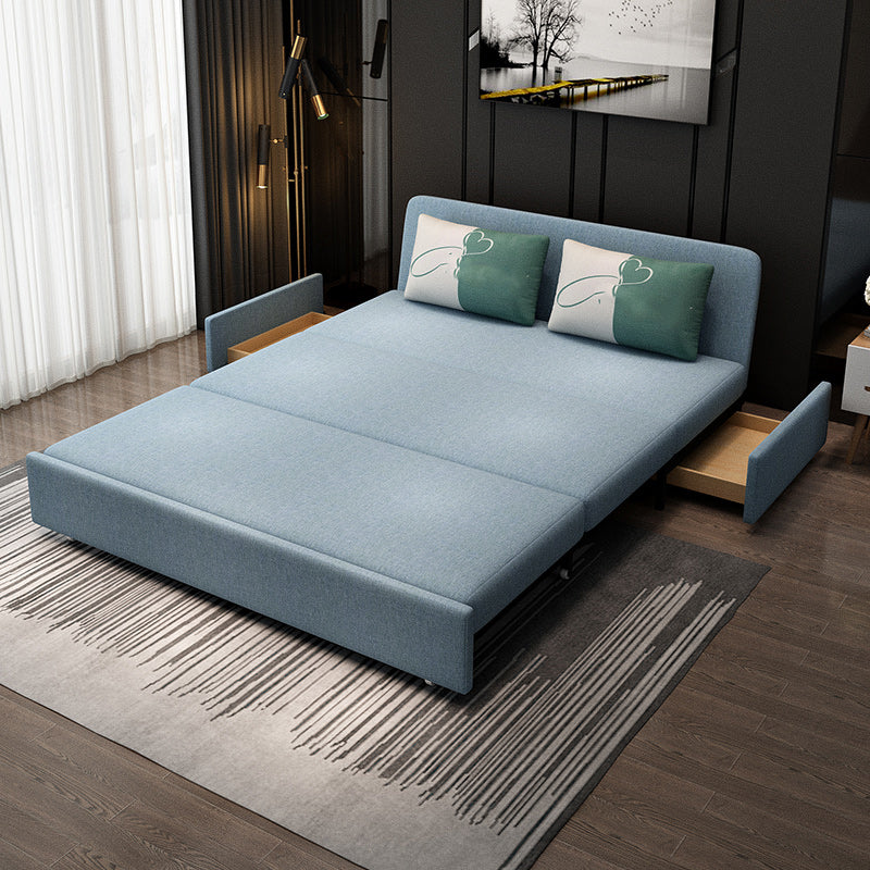 Blue Futon Sleeper Sofa Bed Fabric Armless With Black Metal Base