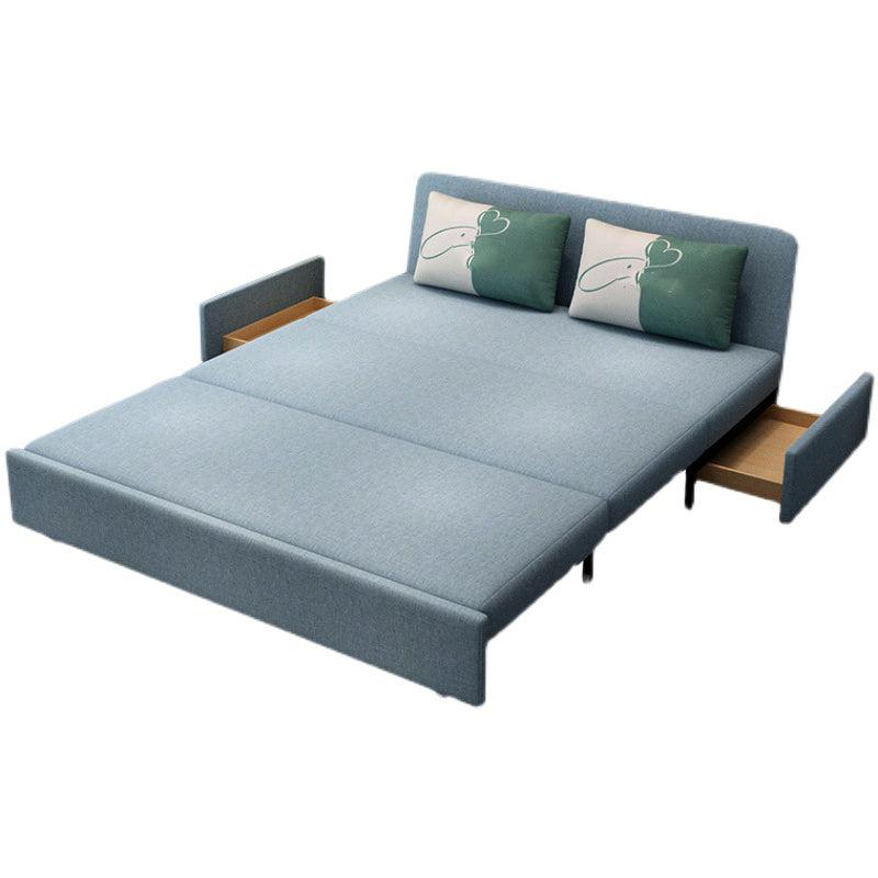 Blue Futon Sleeper Sofa Bed Fabric Armless With Black Metal Base